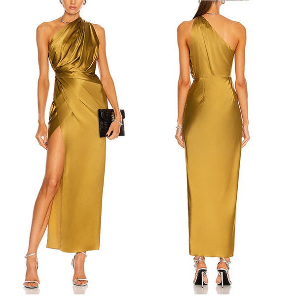 Goddess's Choice! Shining Gold Color Luxury One Shoulder Event Long Dress! Event Dress 2112 - KellyModa Store