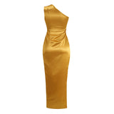 Goddess's Choice! Shining Gold Color Luxury One Shoulder Event Long Dress! Event Dress 2112 - KellyModa Store