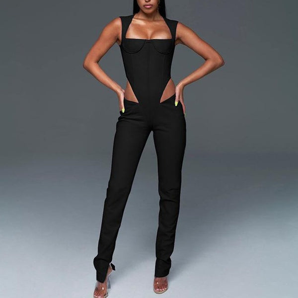 Active Style Sleeveless Cut Out Jumpsuit! Sexy Back Zipper Jumpsuit Cyber Celebrity Fashion 2202