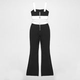 Black and White Crop Tank Top and Flared Slim Fitting Pants 2-piece Set! Women Fashion 2205