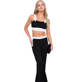 Black and White Crop Tank Top and Flared Slim Fitting Pants 2-piece Set! Women Fashion 2205