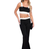 Black and White Crop Tank Top and Flared Slim Fitting Pants 2-piece Set! Women Fashion 2205