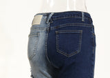 Asymmetric Color Contrast Bell-Bottom Jeans! High Waisted Blue Denim Jeans Femme Bottoms