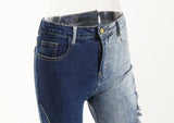 Asymmetric Color Contrast Bell-Bottom Jeans! High Waisted Blue Denim Jeans Femme Bottoms