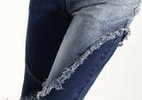 Asymmetric Color Contrast Bell-Bottom Jeans! High Waisted Blue Denim Jeans Femme Bottoms