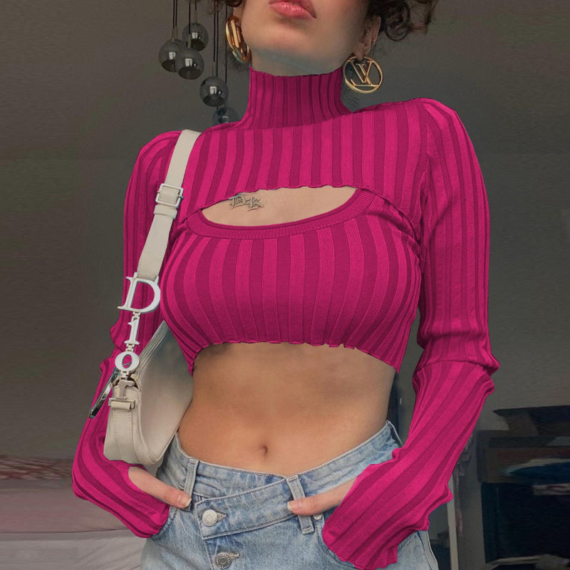 Sexy Turtle Neck Crop Top Knitwear 4 Colors! See through Sexy Knitted Top Celebrity Fashion 2111 - KellyModa Store