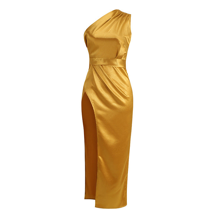 Goddess's Choice! Shining Gold Color Luxury One Shoulder Event Long Dress! Event Dress 2112 - KellyModa Store