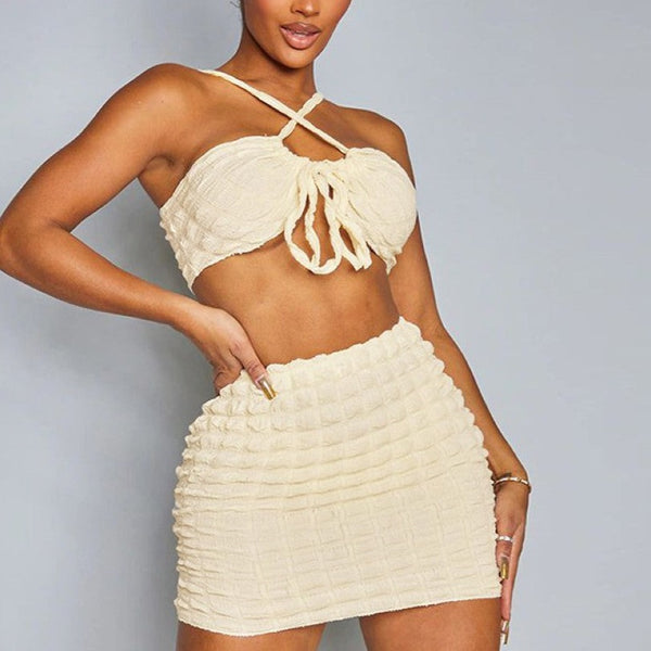 Summer Sexy Crop Bra Top and Skirt 2-piece Set! Sexy Tops Celebrity Fashion 2205