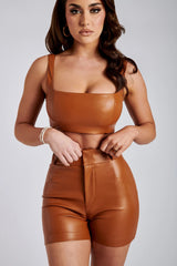 Sexy Patent Vegan PU Leather Crop Slip Top and shorts 2-piece set! Sexy Slip NightClub Fashion 2111 - KellyModa Store