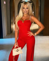 Luxury Slim Fitting Sexy Jumpsuit with Chain Straps! Sleeveless Slip Top Cyber Celebrity Fashion 2111 - KellyModa Store