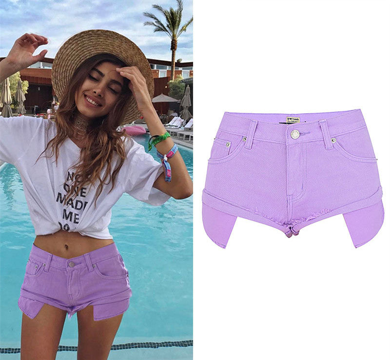 Sweet Macaron Color Jeans, Denim Shorts Hot Pants, Bottoms, Femme Bottoms - KellyModa Store