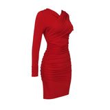 Hot Red Wrinkled Bandage! One Sleeve Asymmetric Dress! Sexy Dress Celebrity Fashion 2202