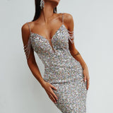 Shine Sequins and Jewelry! Impressive Luxury Slim Fitting Sexy Party Dress Club Dress Fashion 2201