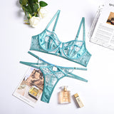 Turquoise! Exquisite Embroidered Lingerie Bra and Panty Set, Sexy Lingerie, Embroidery Underwear - KellyModa Store