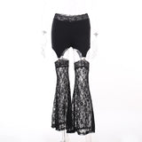 Cut Out Black Lace Flared Pants ! Women Fashion 2205