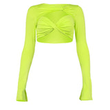 Uniquely Designed Tied Crop Top! Sexy Cropped Long Sleeve Cyber Celebrity Fashion 2111 - KellyModa Store