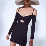 Diamond-shape Hollow Out Ribbed Knitwear Slip Dress! Slim Fitting Knitwear Fashion 2201