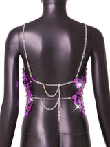 Purple Color Hand Crafted Round Plates Metal Backless Crop Top and Skirt! Sexy Hot ClubWear 2209