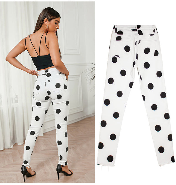 Polka Dots Skinny! Women Dotted Pants Jeans, Striped Slim Fitting Women Jeans, Femme Bottoms - KellyModa Store