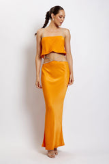 Sexy Luxury Orange Jewelry Straps Crop Top and Long Skirt 2-Piece Set! Women's Fashion 2209