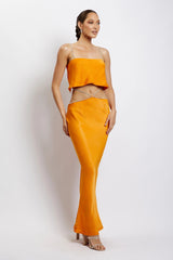 Sexy Luxury Orange Jewelry Straps Crop Top and Long Skirt 2-Piece Set! Women's Fashion 2209