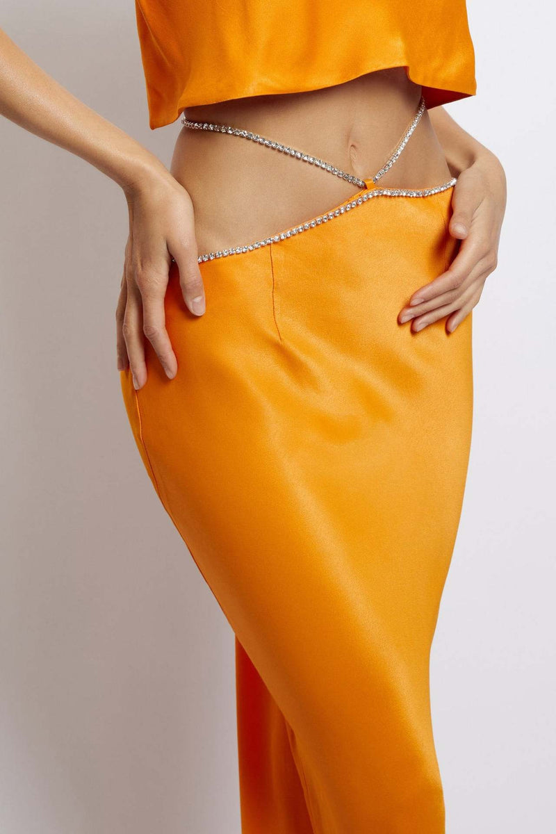 Sexy Luxury Orange Jewelry Straps Crop Top and Long Skirt 2-Piece Set! Women's Fashion 2209