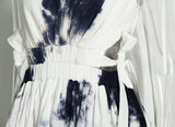 Tie Dyed Pleated Hem Long Dress Backless Plunged Dress Pleated Dress! Women's Fashion 2211