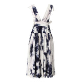 Tie Dyed Pleated Hem Long Dress Backless Plunged Dress Pleated Dress! Women's Fashion 2211