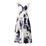 Tie Dyed Pleated Hem Long Dress Backless Plunged Dress Pleated Dress! Women's Fashion 2211