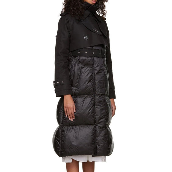 Trench Coat Crop Top and Quilted warm Vest Dress 2-piece Set! Chic Fall Winter Overcoat Wind Coat 2212