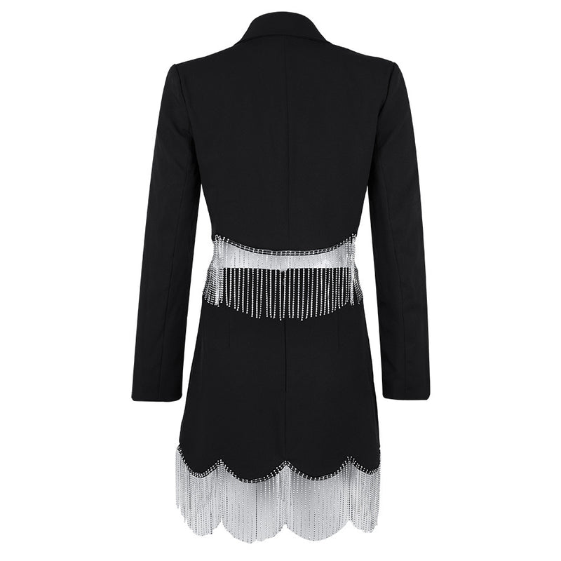 Rhinestone Tassels! Chic Fringed Crop Blazer and mini Skirt 2-Piece Set! High Street Fashion Trendy 2112 - KellyModa Store