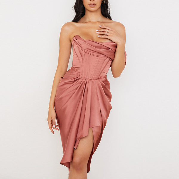 Complicated Ruffled Strapless Asymmetrical Event Dress! Sexy Party Dress Event Fashion 2111 - KellyModa Store