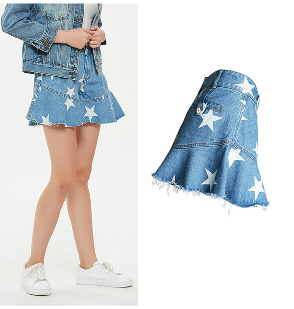 Stars! Printed Blue Jeans Shorts, Denim Shorts, Bottoms, Women Jeans, Femme Bottoms, Hot Pants - KellyModa Store