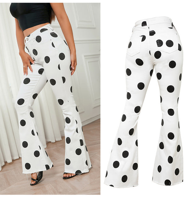 Polka Dots Bell-Bottom! Women Dotted Pants Jeans, Striped Fitting Women Jeans, Femme Bottoms, Bell Bottom - KellyModa Store