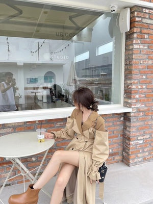 False 2-Piece Blazer and Kahki Trench Coat! Chic Fall Winter Overcoat Wind Coat 2207