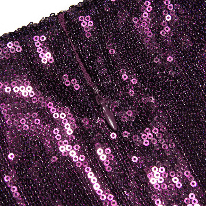 Purple Blingbling Sequins ! Sexy Shine Backless Crop Top and Mini Skirt 2-piece Clubwear set 2212