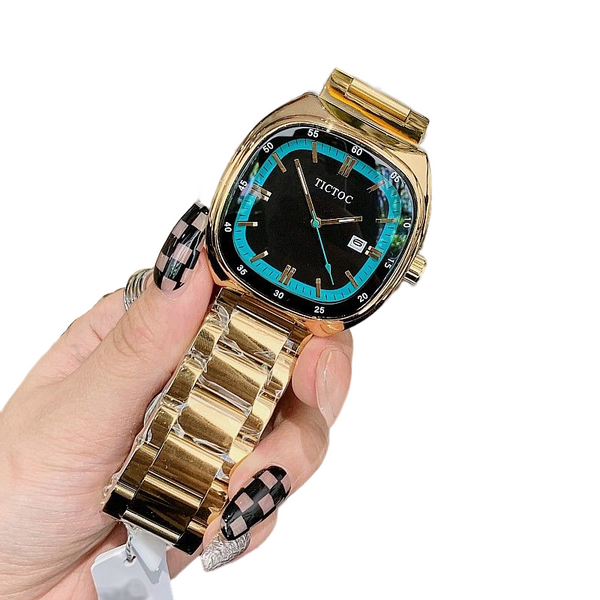 Large Size Blue Rim Square! Women Fashion Luxury Quartz Watch with Metal Band, Rich Wrist