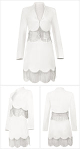 Rhinestone Tassels! Chic Fringed Crop Blazer and mini Skirt 2-Piece Set! High Street Fashion Trendy 2112 - KellyModa Store