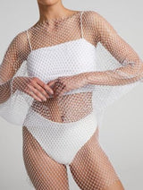 Long Sleeve See-through Fishnet Dress with Shining Rhinestones , Bikini Cover Up Dress 2210