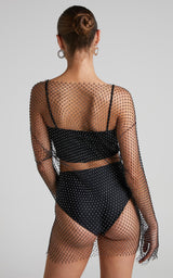 Long Sleeve See-through Fishnet Dress with Shining Rhinestones , Bikini Cover Up Dress 2210