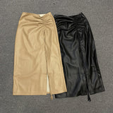 Laced-up Faux Leather Long Skirt! PU leather  Hip-Hugger, Women Skirt Fashion 2202