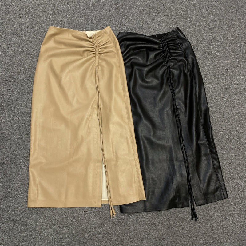 Laced-up Faux Leather Long Skirt! PU leather  Hip-Hugger, Women Skirt Fashion 2202