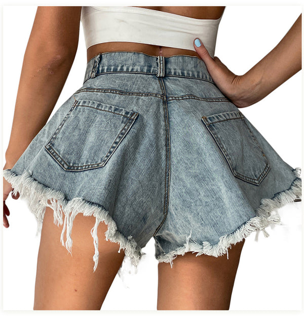 Skirt-like High Waisted Denim Hot Shorts, Sexy Jeans Nightclub Wear, Hot Pants