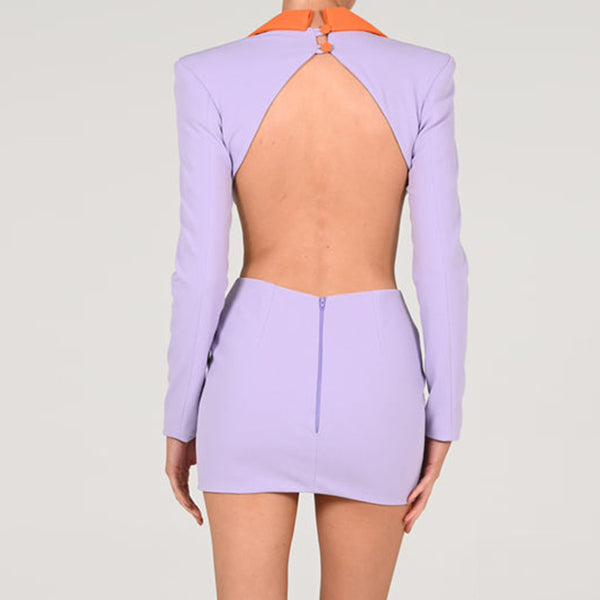Color Contrast Office Style Cut-Out Backless Blazer Dress! High Street Fashion Office Lady Dress 2210