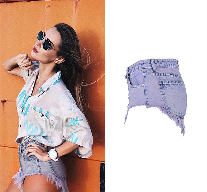 Faint Purple Distressed Jeans, Denim Shorts Hot Pants, Bottoms, Femme Bottoms - KellyModa Store