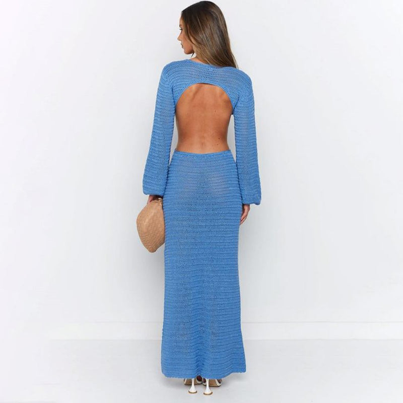 Long Sleeve Sexy Backless Knitted Sweater Dress! Slim Fitting Knitwear Celebrity Fashion 2111 - KellyModa Store