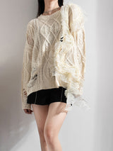 Organza Ruffled Ripped Sweater Top Knitwear!  Casual Sweater Top Celebrity Fashion 2207