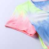 Tie-Dyed Rainbow Color Short Sleeve Top ! Sexy Crop Top Cyber Fashion 2201