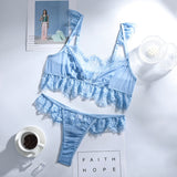 Mist blue! Sexy Embroidered See-through Mesh Lingerie Bra and Panty Set, Sexy Lingerie, Embroidery Underwear - KellyModa Store
