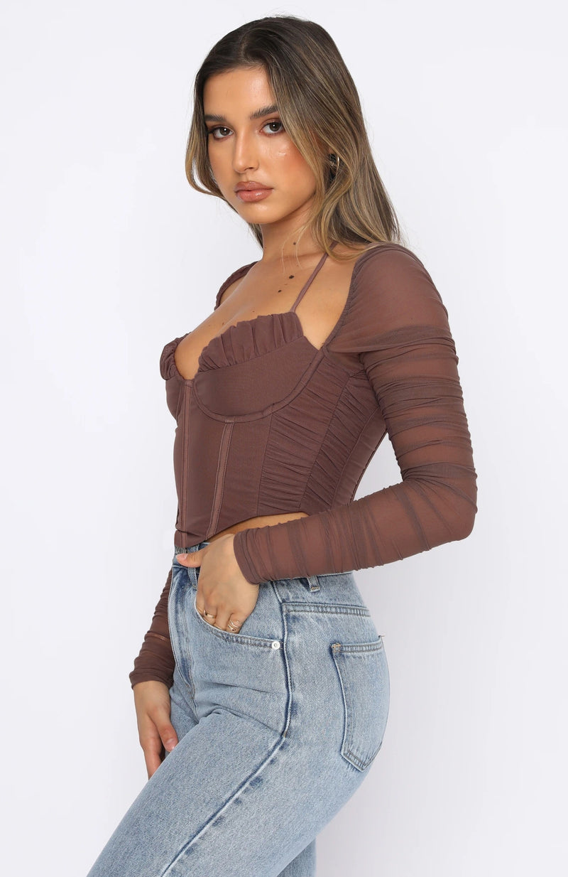 Wrinkled Mesh Halter Crop Top! Sexy See-through Cropped Top  Cyber Celebrity Fashion 2111 - KellyModa Store